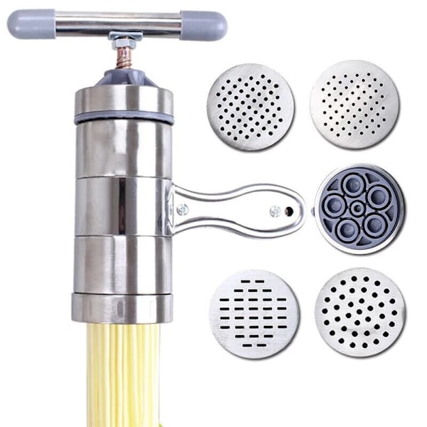 Manuel nudelmaskine i rustfrit stål Press Pasta Machine Cutter silver With 5 moulds