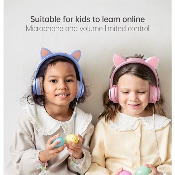 Barns justerbara hörlurar med kattöron med mikrofon pink