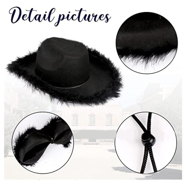 Cowgirl hattar, fjäderfilt västerländsk cowboyhatt Black