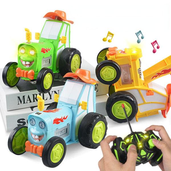 Trådløs fjernbetjening Bil Stunt Billygter Musik Rocking Tumbling Børnelegetøj Gift Boy yellow