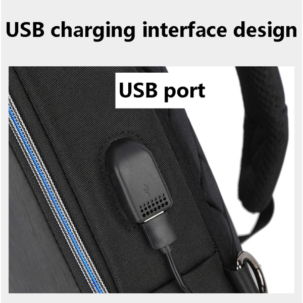 Miesten monitoiminen PVC varkaudenesto olkapää USB Crossbody laukku black 21*10*33cm