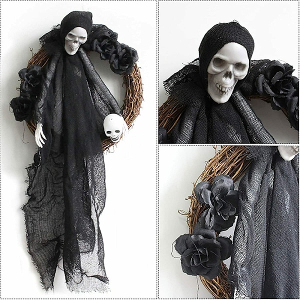 Skummel dørkrans for Halloween - Dørdekorasjon Black