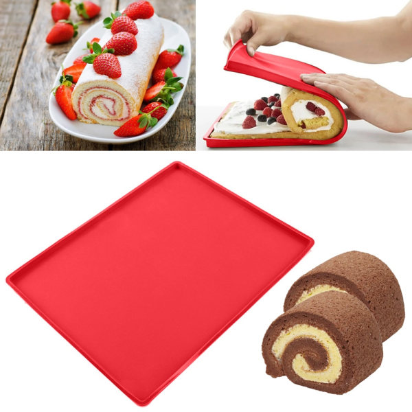 Silikone Bagemåtte Kagerulleunderlag Macaron Swiss Roll Ovnmåtte red 31.5*26.5*1cm