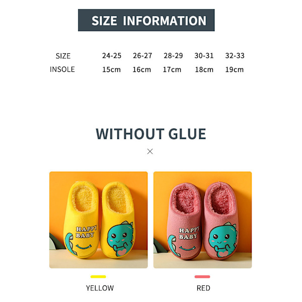 Vinter barntofflor Dinosaur Varm plysch inomhus Höst Halkfri mjuk plysch tofflor yellow 28-29(insole 17cm)