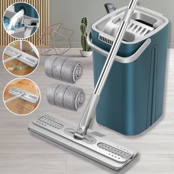 NYHET 360 roterande hink Handfri golvmopp med squeeze mopp green Style3