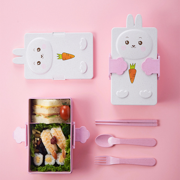 Ympäristöystävällinen sarjakuva Rabbit Bear -lasten lounaslaatikko pink rabbit