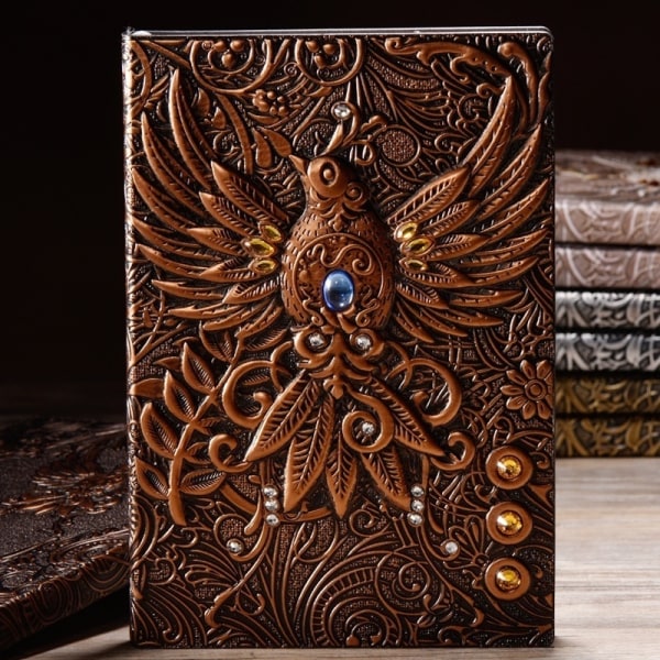 A5 3D-präglat läderutskrift Präglat Phoenix Diary Notebook Red Bronze