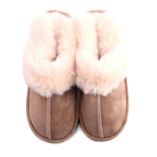Talvi lämpimät pehmoiset naisten tossut litteät kengät sisäliukumäet brown 36-37 (fits 34-35)