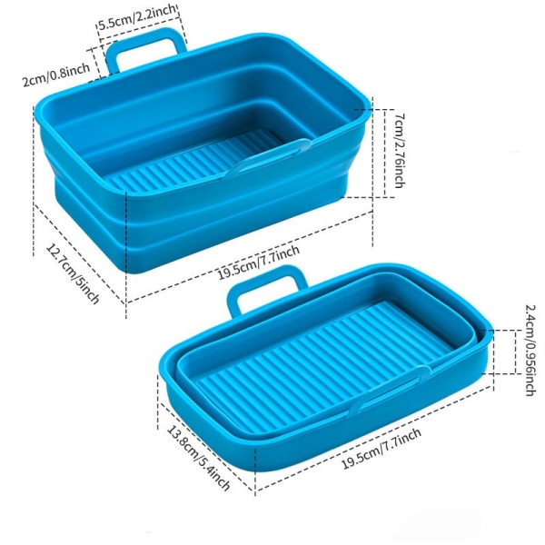 Silikon Air Fryer Bakpanna Hopfällbar Fried Chicken Basket blue