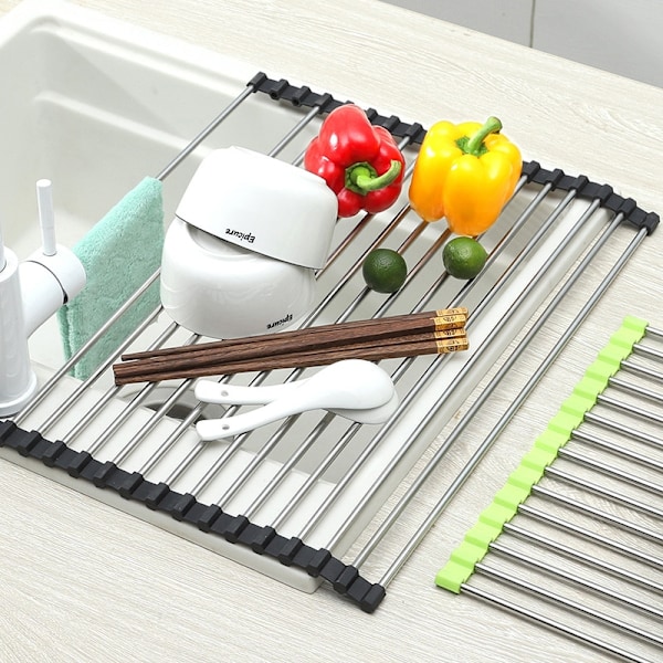 Foldbart opvaskestativ Multi-Use køkken silikone afløb green 295*470mm