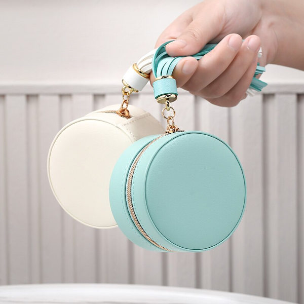 Resor Bärbara smycken Mini runda läder smycken förvaringsbox white