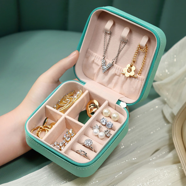 Bärbar Resor Mini Läder Smycken Ring Case pink 10*10*5cm