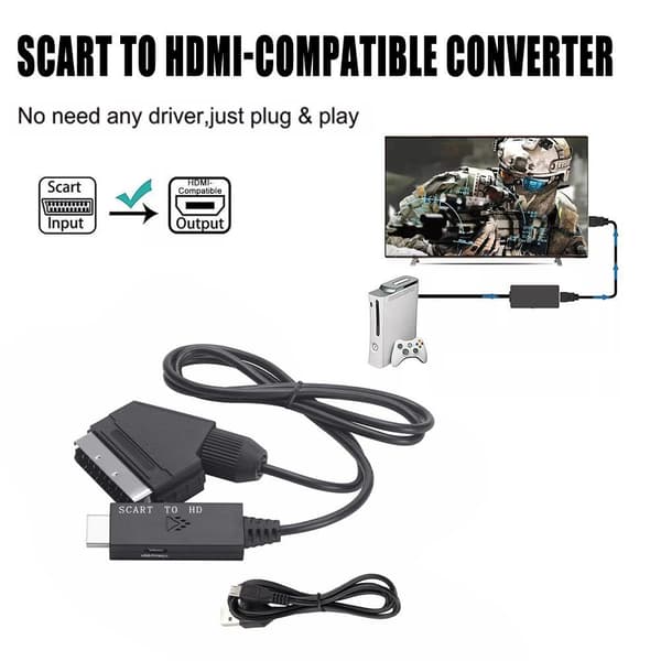Kabel til SCART til HDMI-omvandlar DVD HD-TV-videoadapterkabel