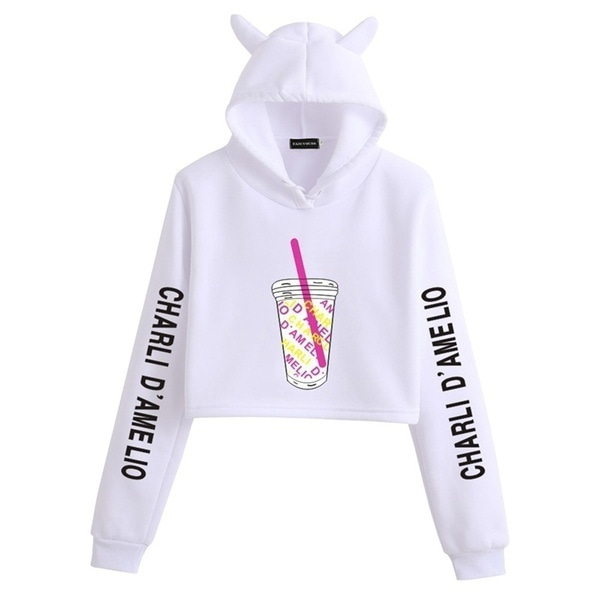 naisten kissan korvat rajattu collegepaita casual harajuku-huppari Grey size-S