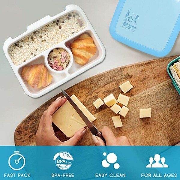 Bärbar Lunchbox Mikrovågs Lunchbox Barnservis blue 4 grids