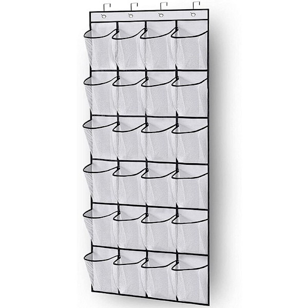 Vægmonteret diverse opbevaringsstativ Mesh lomme hængende klud white+black 24grids