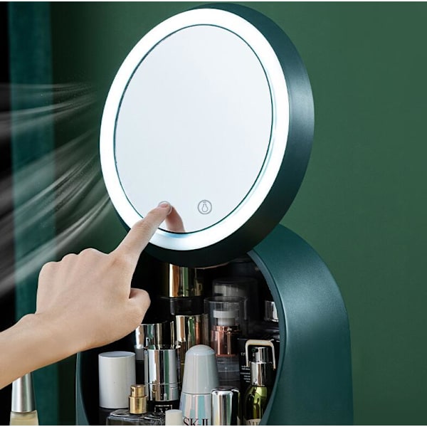 LED HD-spegel makeup bärbar förvaringsbox green
