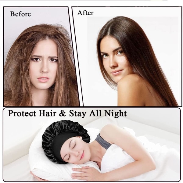 Naisten pehmeä yömyssy elastinen uudelleenkäytettävä satiininen yömyssy hiustenhoitomeikkiin black