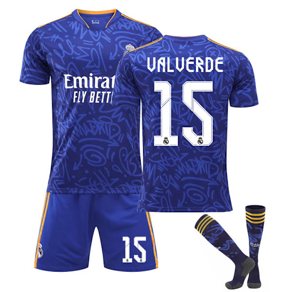 Børn / Voksen 21 22 VM Real Madrid udebanetrøje fodboldsæt UALUERDE-15 m#