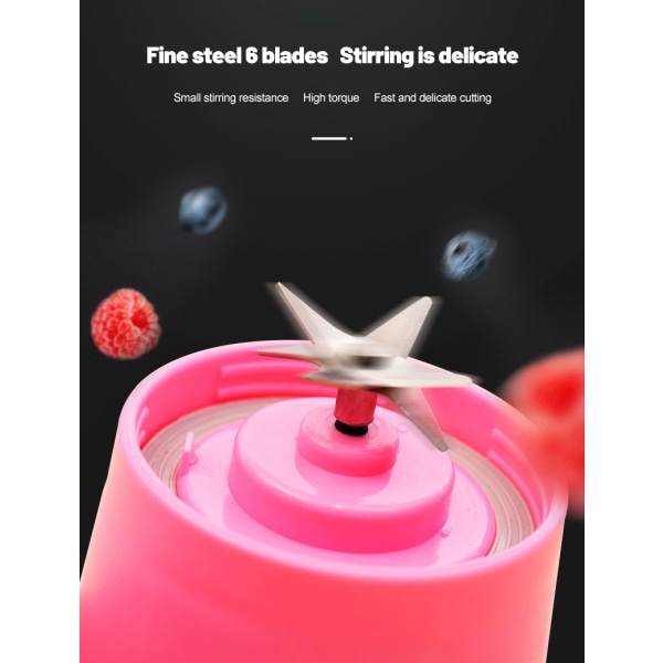 Mini Smoothie Blender Milkshake Cup Juice Mixer Genopladelig pink 7.5*7.5*23cm
