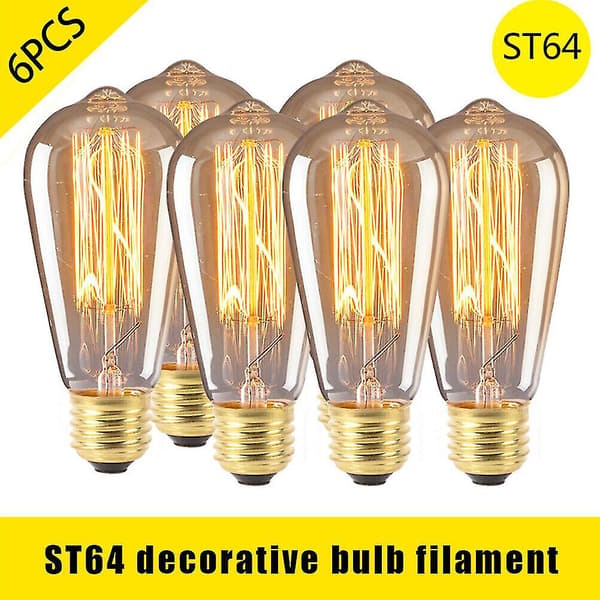 6st Vintage Retro St64 E27 Edison-lampor 40w glödlampa varmvit [DB]
