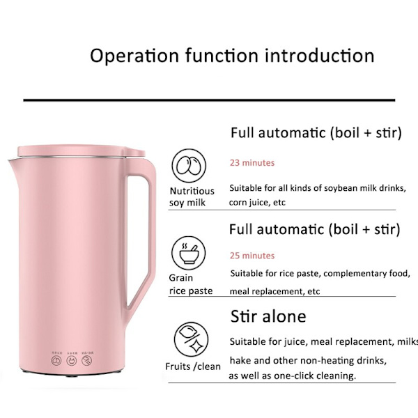 Soymilk Machine Mini Soymilk Maker lämmitettävä sähköinen mehulinko pink 13.5*13.5*21.5cm