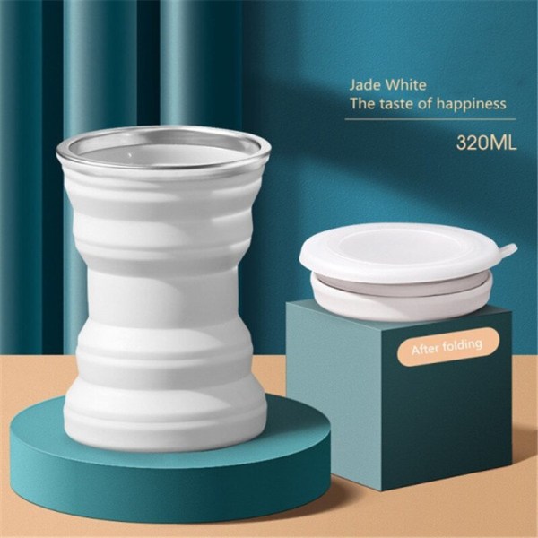 Bærbar silikone foldebar udendørs varmebestandig foldbar krus white 7.5*8.5*10.5cm