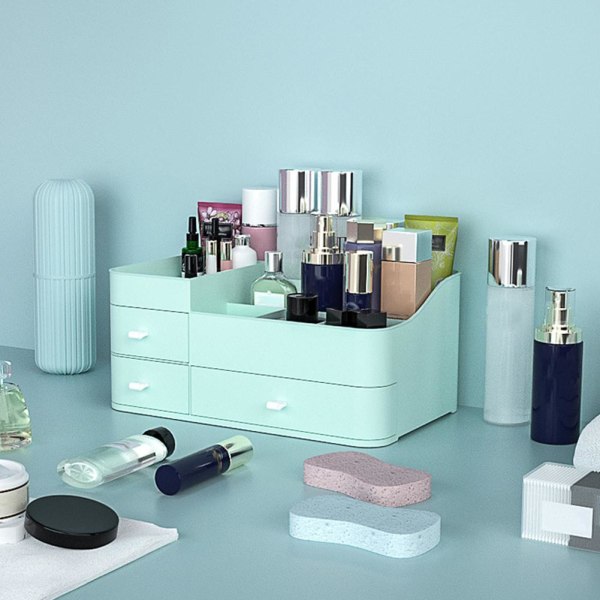 Stor kapacitet kosmetisk skrivbordsförvaringslåda med låda green