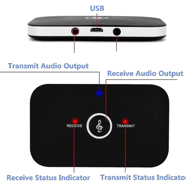 Bluetooth 5.0-sendermottaker, 2-i-1 trådløst bærebar stereolydadaptermottaker med Rca/3,5 mm Aux-kompatibelt HD-lyd med lav latens
