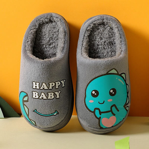 Vinter barntofflor Dinosaur Varm plysch inomhus Höst Halkfri mjuk plysch tofflor pink 32-33(insole 19cm)