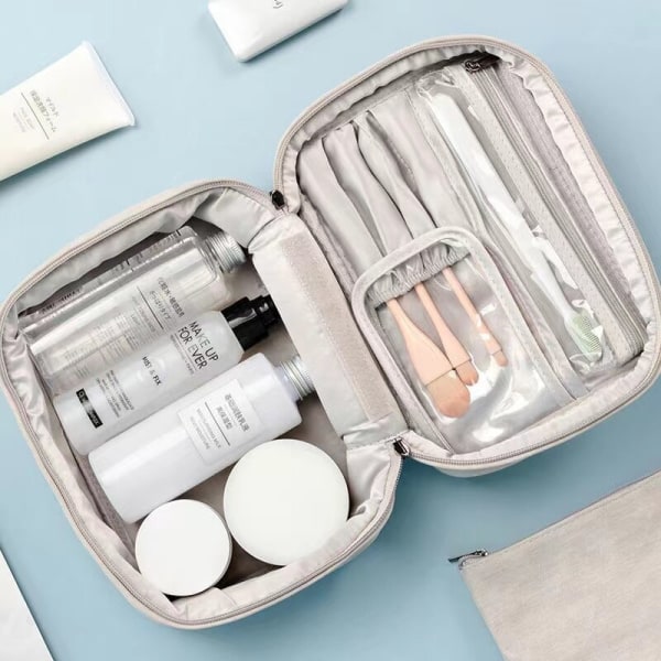 Bærbar rejsemakeuptaske med stor kapacitet Toilettaske Opbevaring gray 22.5*15*12cm