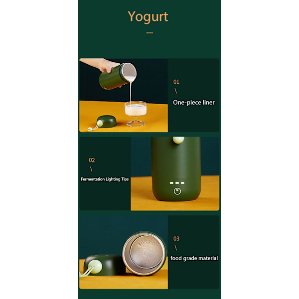 3 Gear Mini Yoghurt Maker Husholdning DIY Automatisk Yoghurt Maker green 280ml