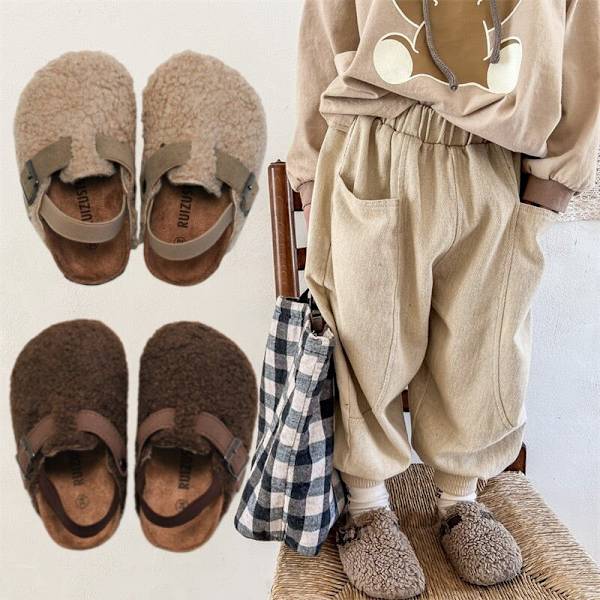 Lasten Fleece Elastiset Puukengät Baby Pojat Tytöt Pehmo Tohvelit Toddler apricot 34