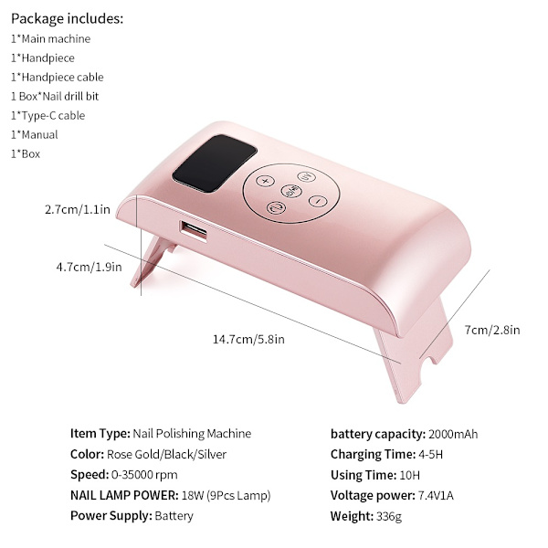 2-I-1 Nagelborrpenna & Mini Nageltork Portable Power silver 22*18*5.3cm