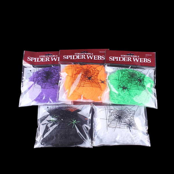 3st Halloween Skrämmande Festscen Rekvisita Dekoration Vit Stretchig spindelnät Black 3pcs