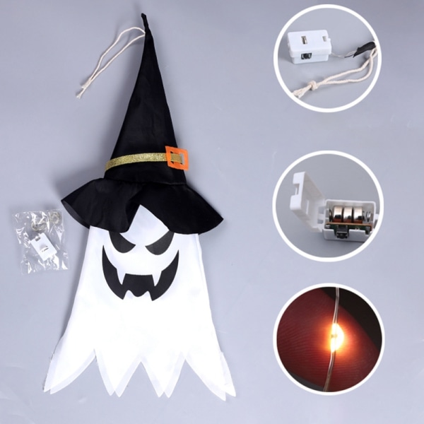 Halloween LED-vilkkuvalo Riippuva Ghost Party -pukeutuminen warm light 44*20cm