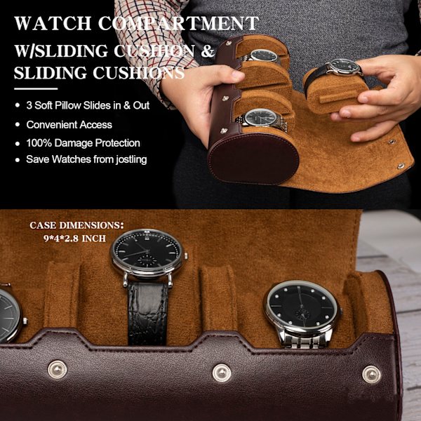 Watch Box Cow Leather Travel Wrist Smycken Förvaring black 24.5×10.2×7.3CM