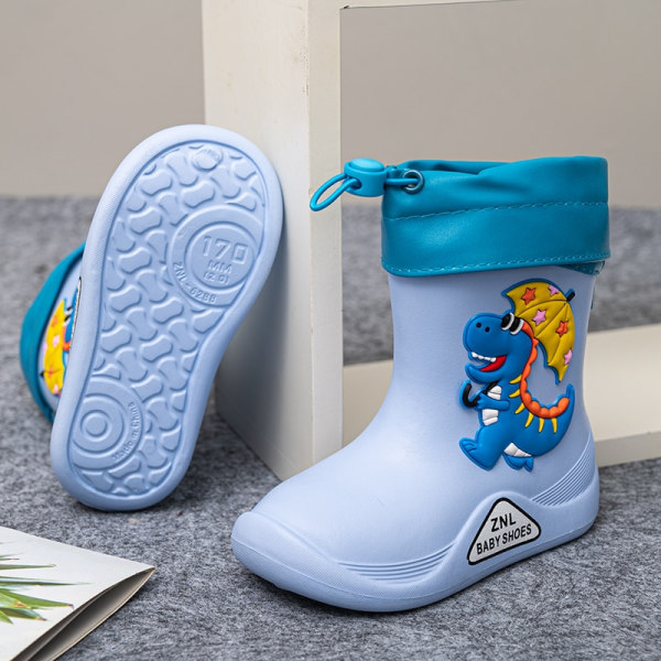 EVA avtagbara regnstövlar i plysch Pojkar Flickor Toddler Vattentäta barnskor blue plush insole 17cm