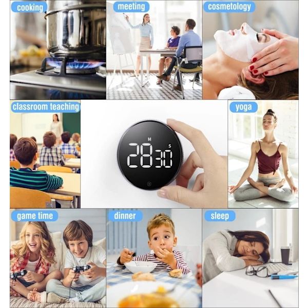 Digital Timer Smart Magnetisk Elektrisk Madlavning Nedtællingsalarm black 8.3cm * 2.5cm
