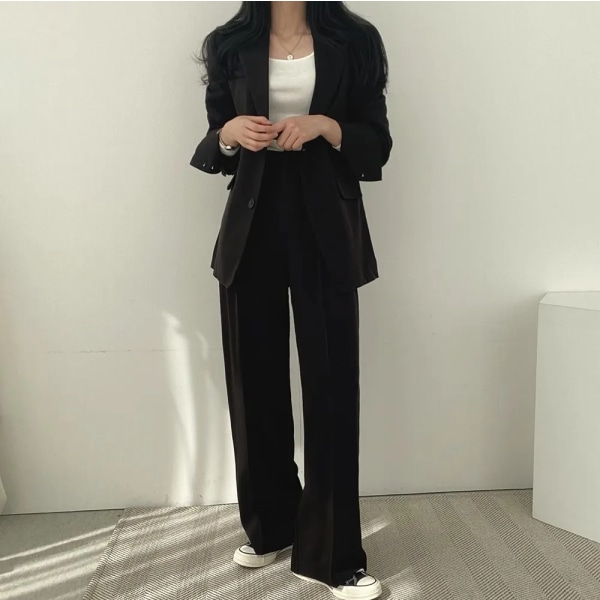 Blazers Suits Syksysetit Naisten Pitkähihaiset Muoti-leveälahkeiset housut Auburn S