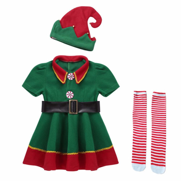 Jul Kostym Xmas Elf Outfit Jul Fancy Dress Hat girls 150