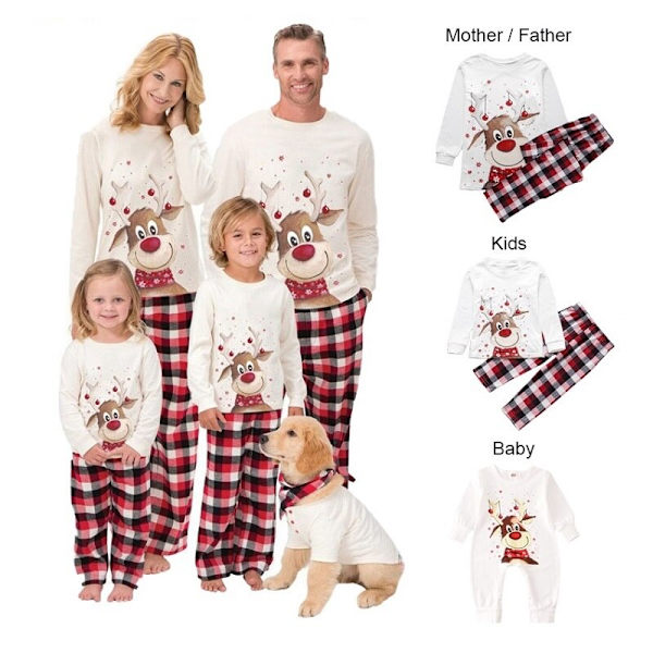 Joulukokoiset pyjamat aikuiset lapset perheeseen sopivat asut Top+housut Father M
