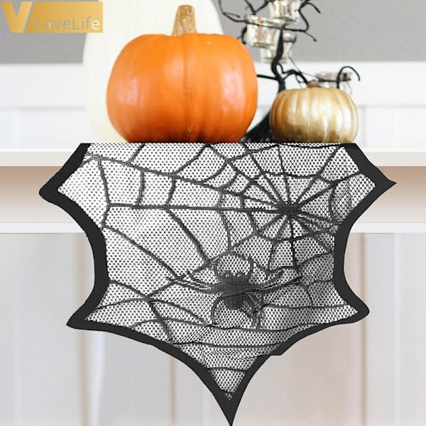 Halloween cover spets bordsduk matt svart pumpa Bat black 46*183cm