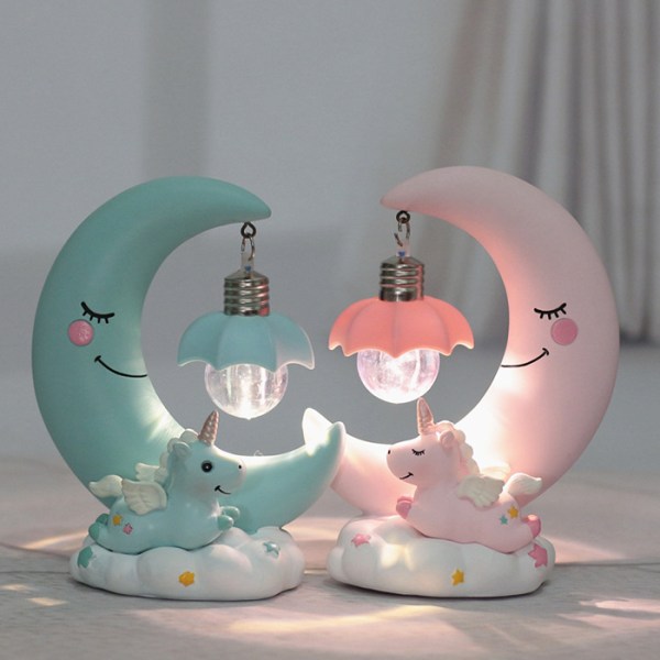 LED nattljus Resin Moon Unicorn tecknad baby blue 11*13cm