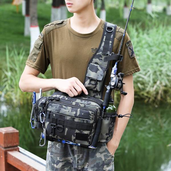 Multifunktionell lutande axelväska för fiske Scorpio Camo