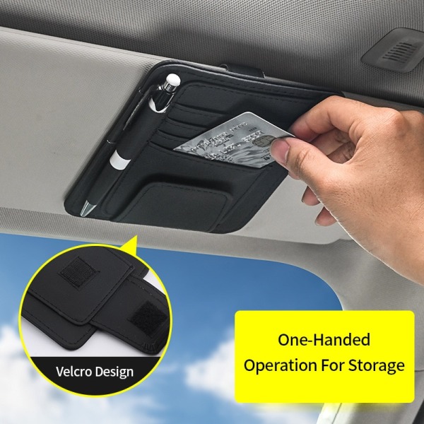Bil Solskærm Multi-Pocket Auto Interiør Tilbehør Lomme Bil Dokument Opbevaring Pung Pen Holder black