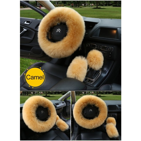 3 kpl turkis ohjauspyörän cover Real Sheepskin Auto Set brown Dia 37-38cm