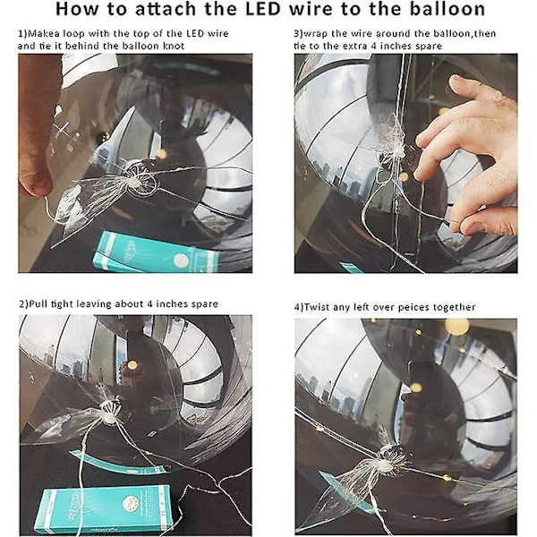 Varmvita LED-ballonger med batterier Festballonger 20-tums klara ballonger Transparenta ballonger för helium eller luft, bröllopsballonger