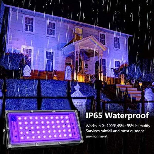 1/2kpl 50W musta vaalea musta vaalea UV-piste vedenpitävä IP65 UVA mustavalo musta ulkona black 2pcs