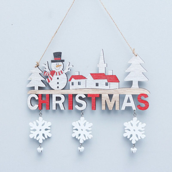 Trä juldörr hängande prydnadsföremål Vägg December Merry snowman 20*19cm